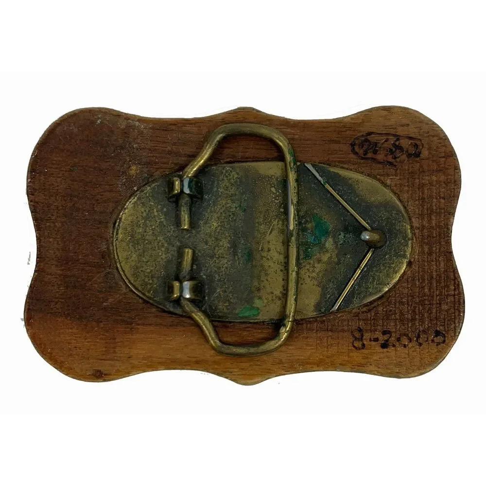 Artist Signed Hand Carved Wood Belt Buckle Mallard Ducks Rustic Cabin Core
